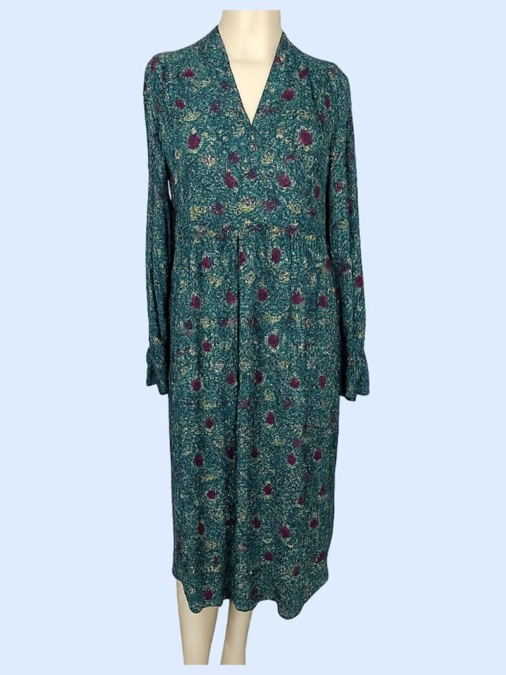 NOA NOA long sleeve bohemian boho teal plum abstract dress sz 38 sz S 6